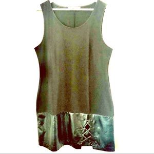 BOSTON PROPER | Black Sheath w/vegan leather hem L